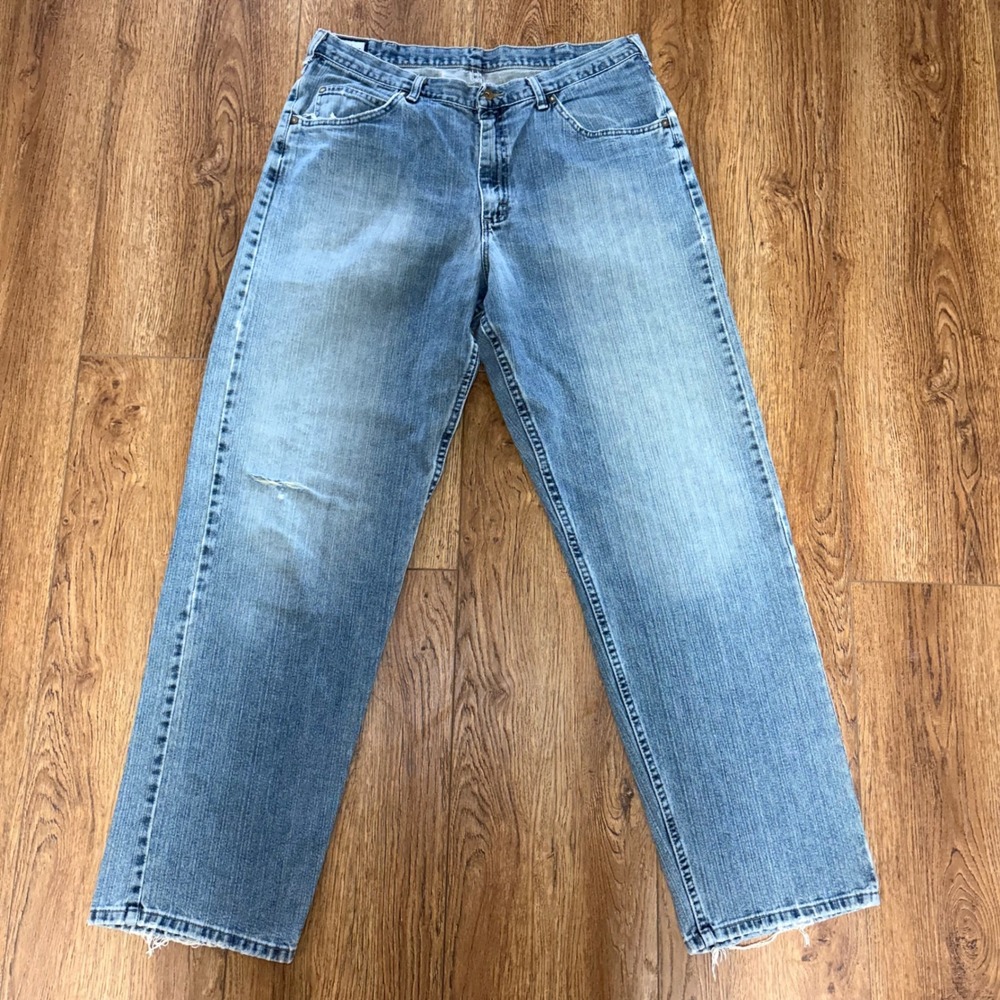 VTG Lee Dungarees Loose Straight Leg Fit Blue Jeans 90s Mens 36x33 Baggy Denim - Picture 2 of 10